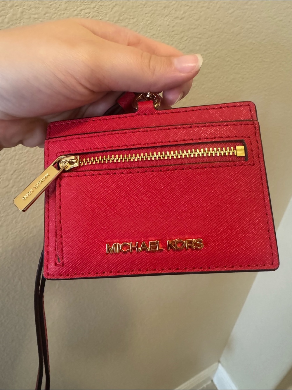 Michael Kors Red Lanyard Card Case with Zip Pocket